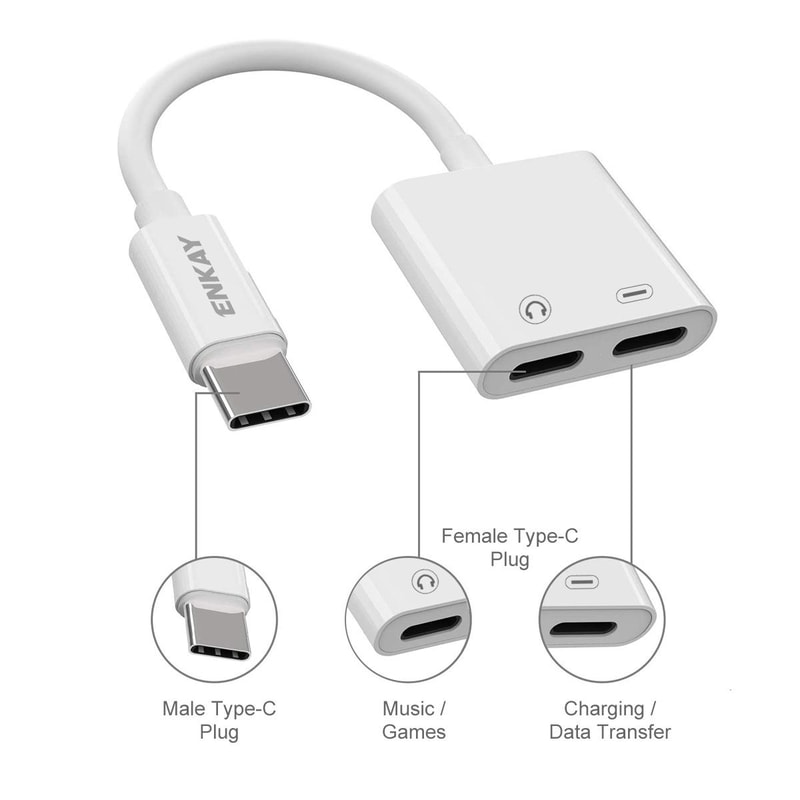 USB C Splitter Audio Charging Adapter Dual Type C Headphone Cable 1