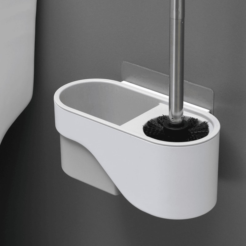 Wall Mounted Toilet Brush With Long Handle No Drill Bathroom Cleaning Brush Set 10