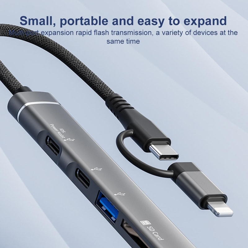 5 In 1 USB C Hub Multiport Adapter Card Reader For Lightning And Type C Devices 1