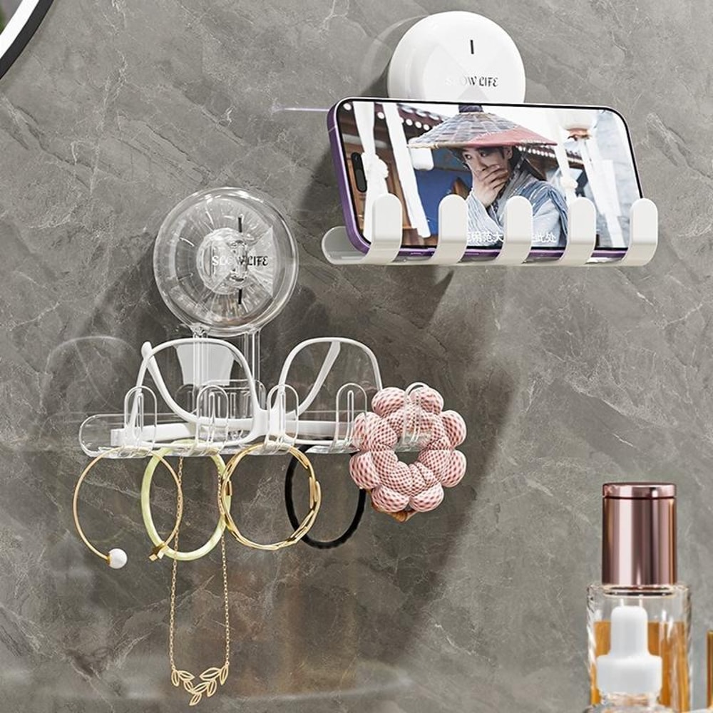Multifunctional Suction Cup Hook Rack No Drill Adhesive Wall Organizer 9