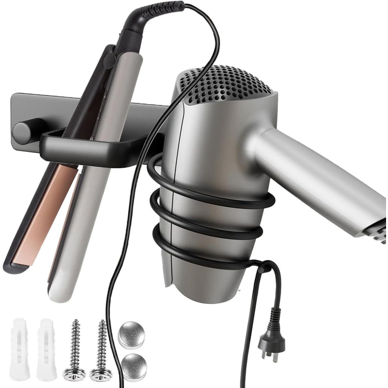 Aluminum Hair Tool Organizer Wall Mount for Blow Dryer, Flat Iron & Curling Iron