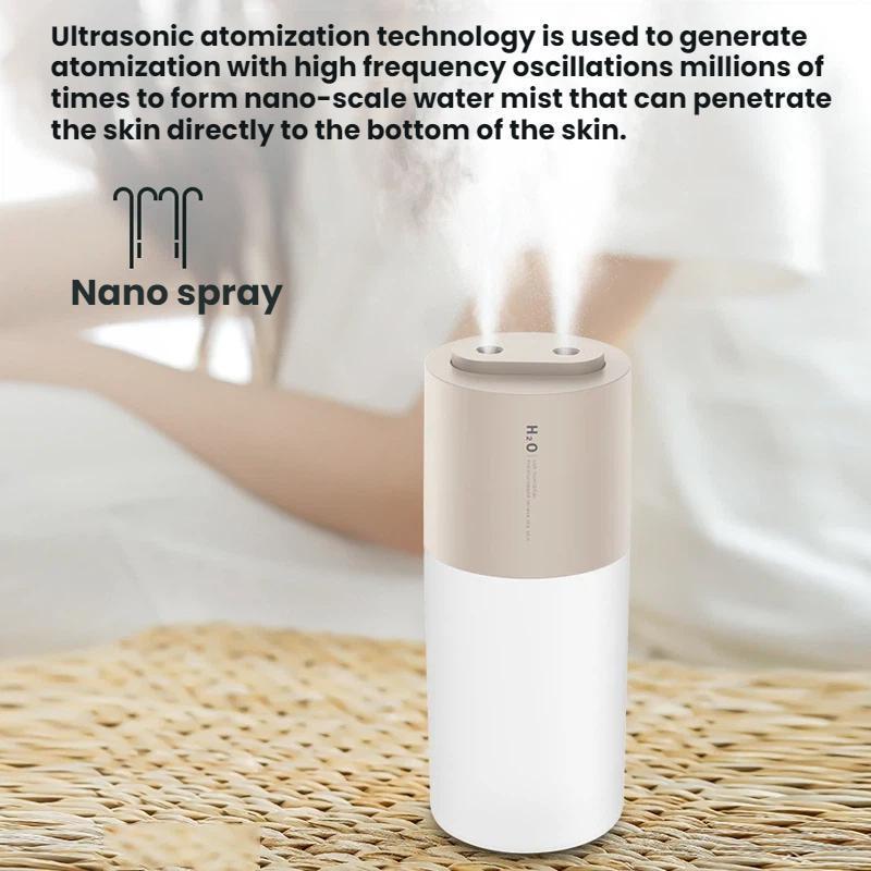Portable Dual Spray Humidifier With USB Power And Night Light For Bedroom Desk 3