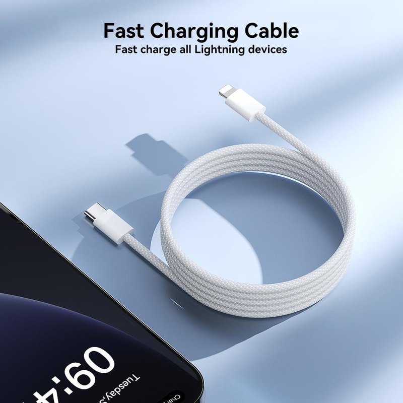 30W Fast Charging USB C To Lightning Cable Braided Durable Type C To 8 Pin Data Cable 6