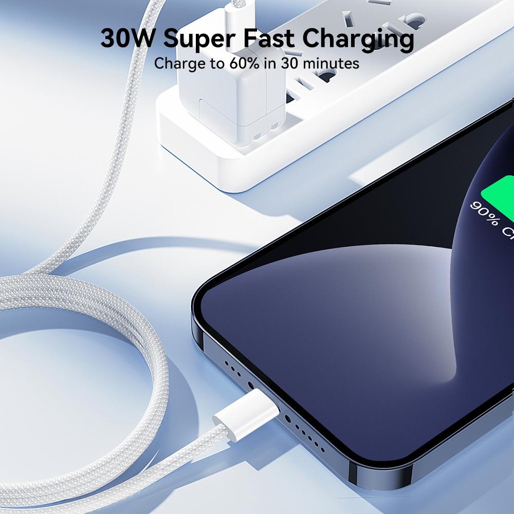 30W Fast Charging USB C To Lightning Cable Braided Durable Type C To 8 Pin Data Cable 7
