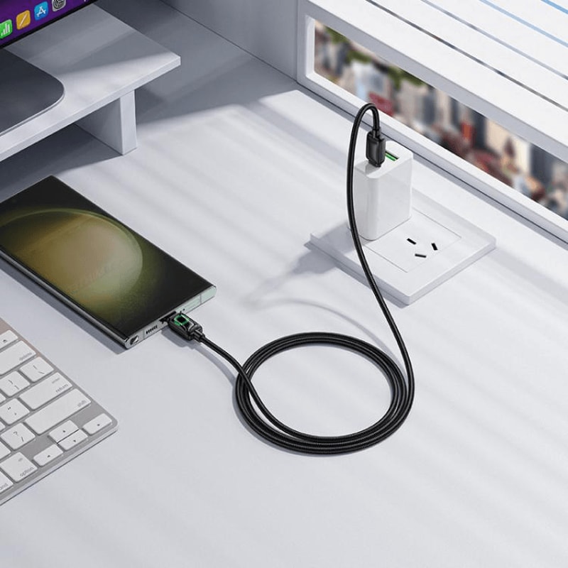60W USB C Fast Charging Cable With LED Durable Nylon 0