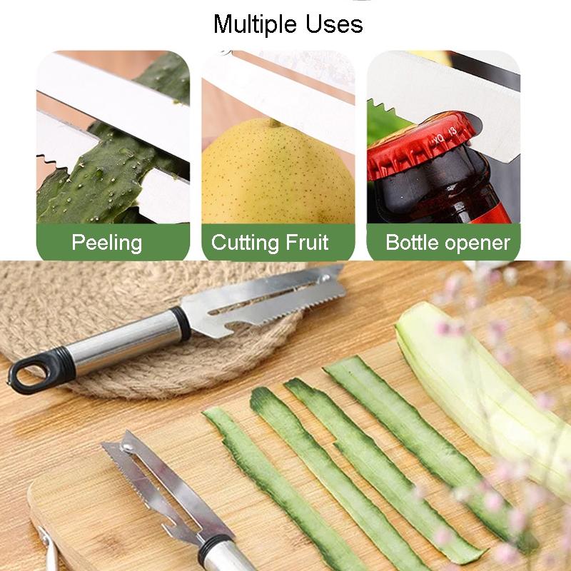 Multifunctional Stainless Steel Paring Knife with Fruit & Vegetable Scraper Bottle Opener Tool