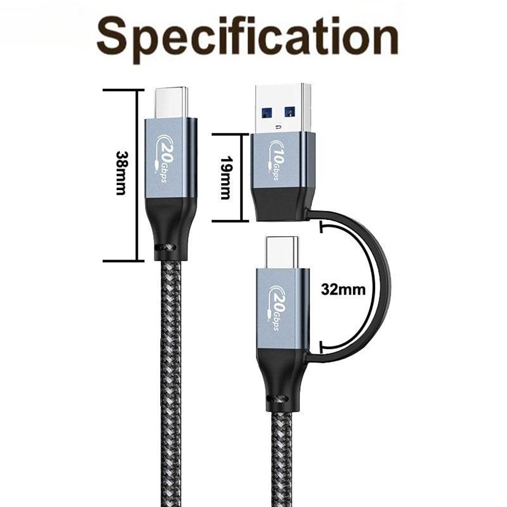 USB C Fast Charging Cable 2 in 1 Data Video Transfer Cord