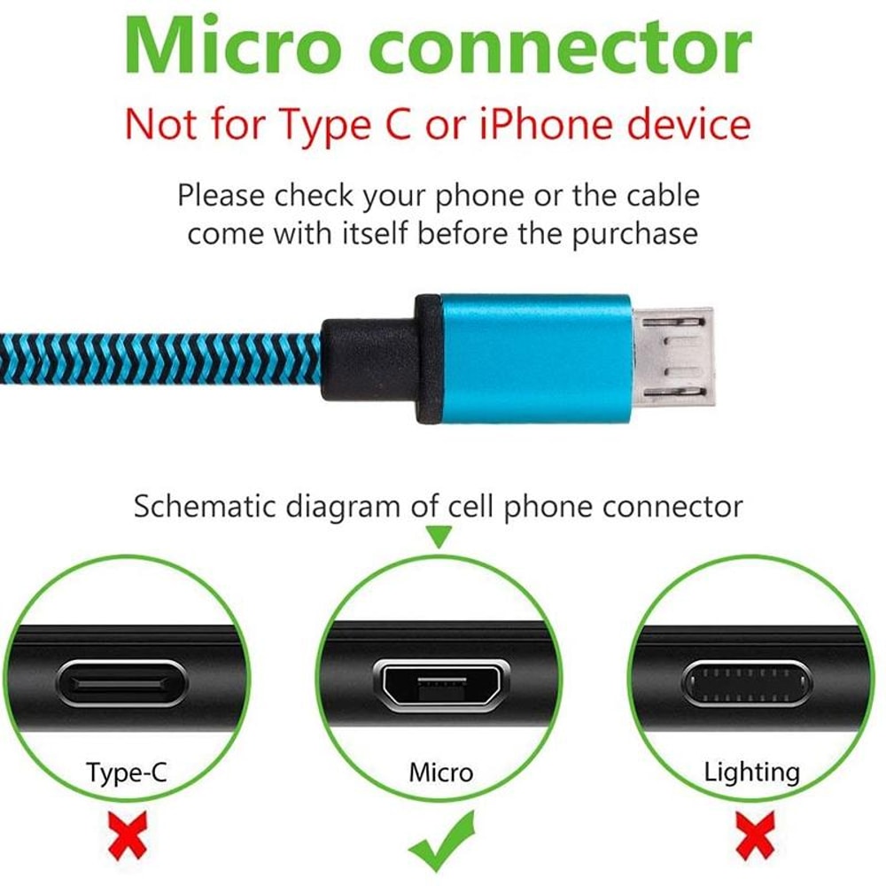 Braided Micro USB Cable Durable Fast Sync USB 20 Charging Cord 6