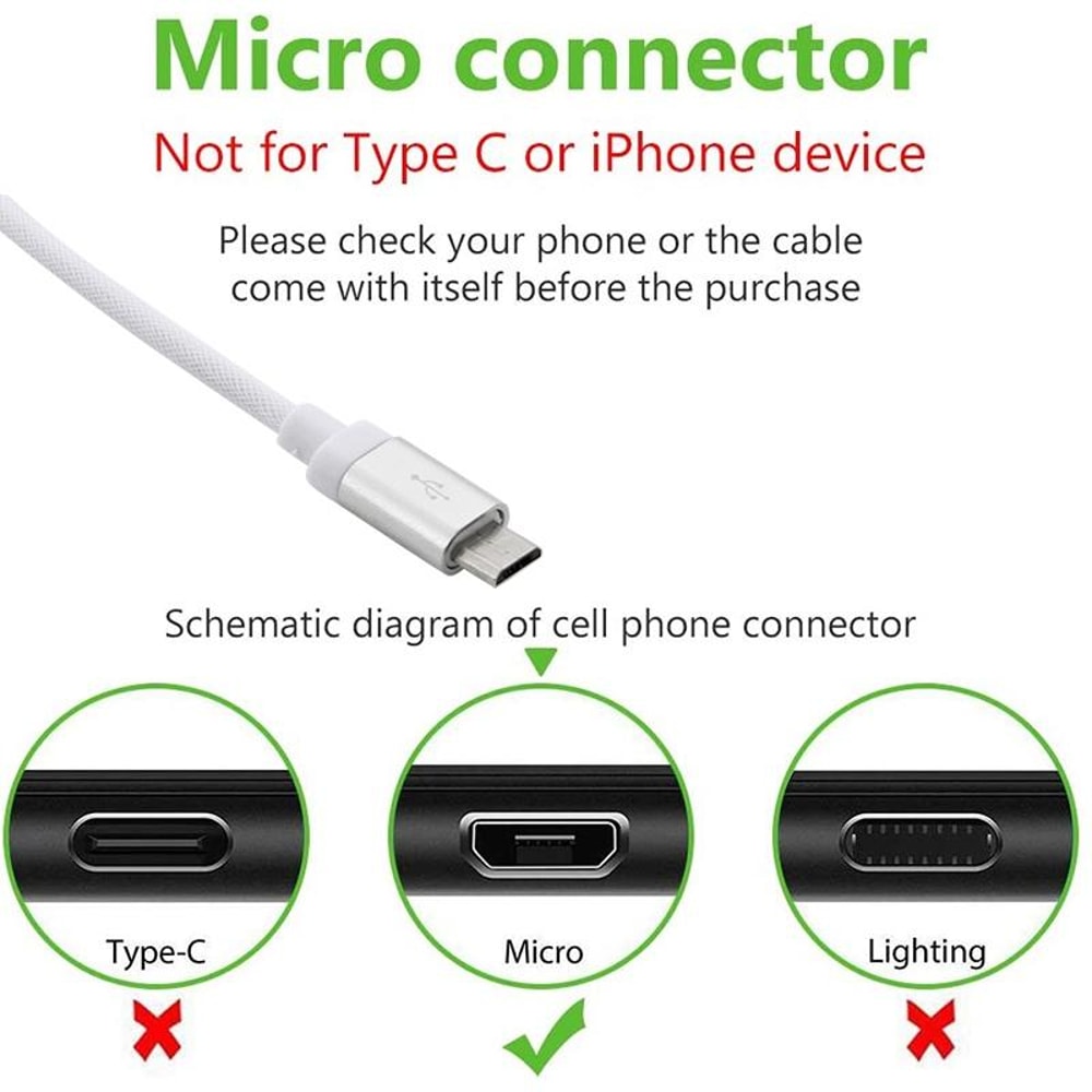 Premium Metal Head Micro USB Cable Fast USB Charging Cable Durable Data Sync Cable 6