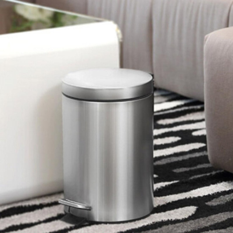 Round Stainless Steel Pedal Trash Bin Covered Waste Bin for Home, Office & Hotel Use