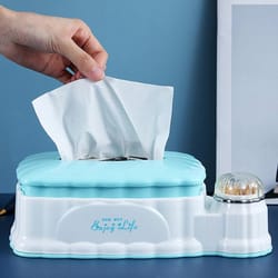retractable tissue box organizer with drawer and toothpick holder for living room