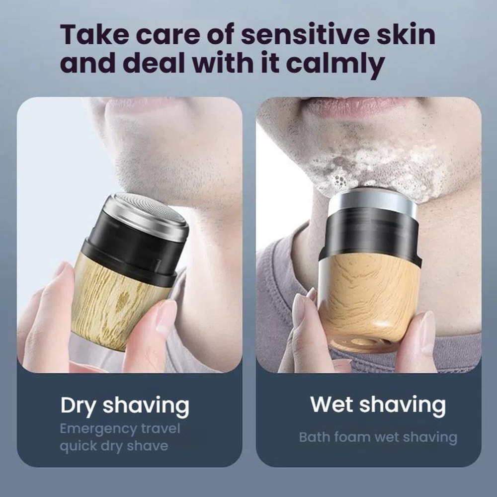Wood Grain Electric Shaver For Men Rechargeable Rotary Razor With Stainless Steel Blades 1