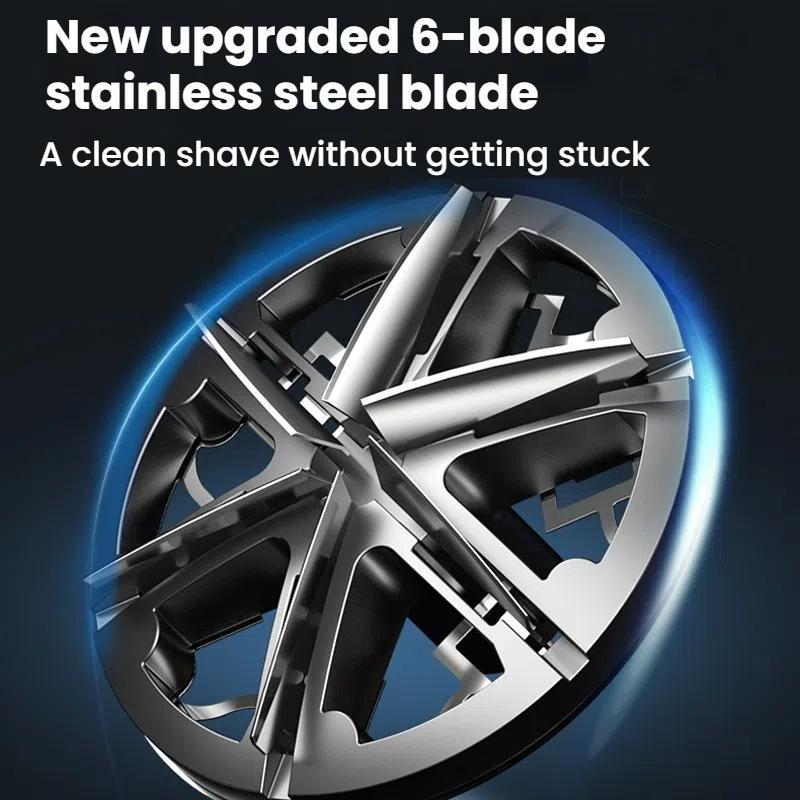 Wood Grain Electric Shaver For Men Rechargeable Rotary Razor With Stainless Steel Blades 2