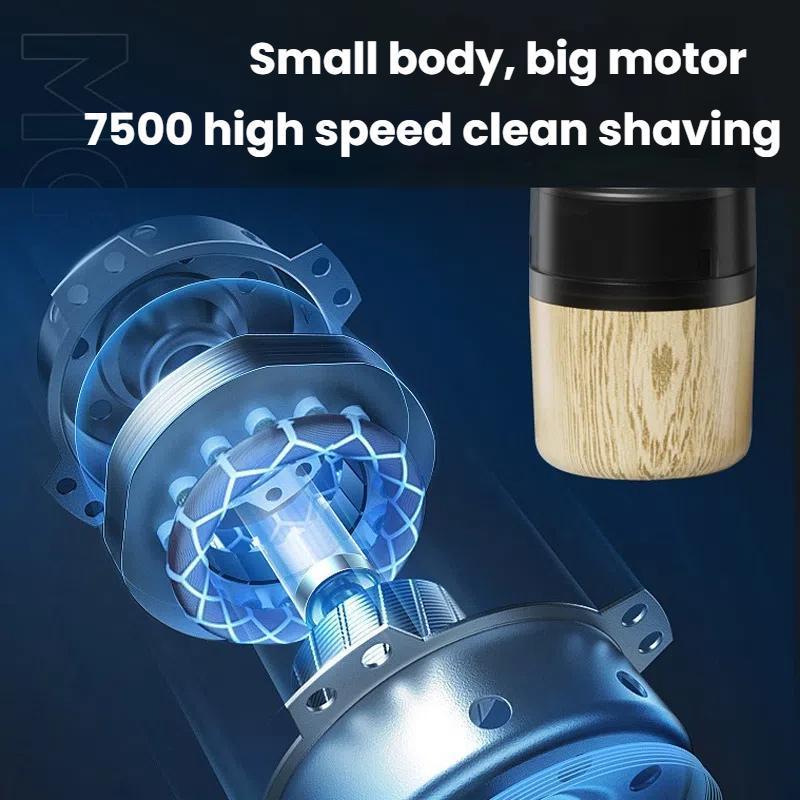 Wood Grain Electric Shaver For Men Rechargeable Rotary Razor With Stainless Steel Blades 4