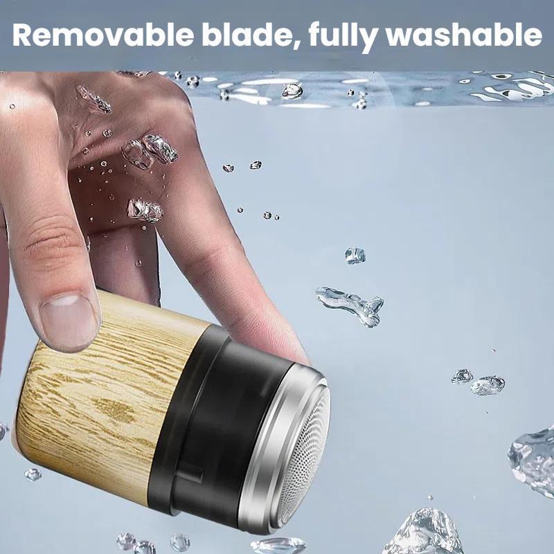 Wood Grain Electric Shaver For Men Rechargeable Rotary Razor With Stainless Steel Blades 5