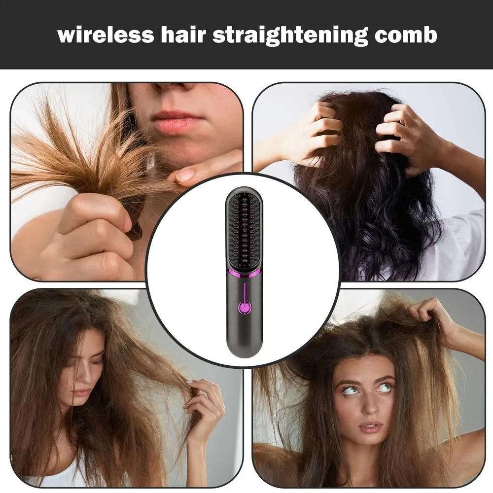 Cordless Hair Straightener Brush USB Rechargeable Portable Travel Styler 9