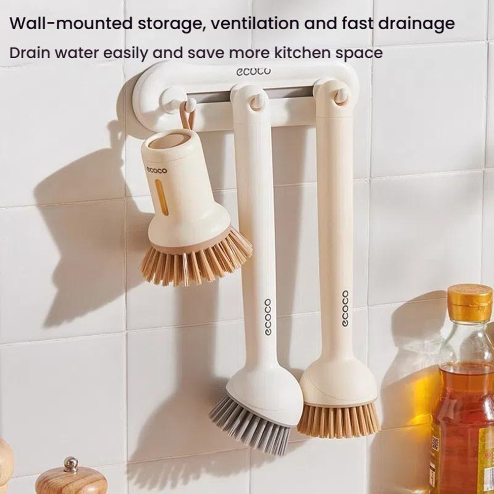 Ecoco Pot Kitchen Dishwashing Brush Set Long Handle Rotatable Squeezeable Scrubber 4