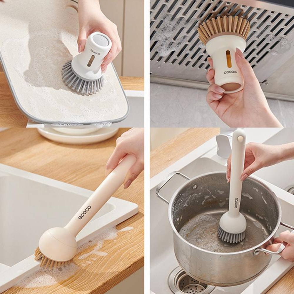 Ecoco Pot Kitchen Dishwashing Brush Set Long Handle Rotatable Squeezeable Scrubber 5