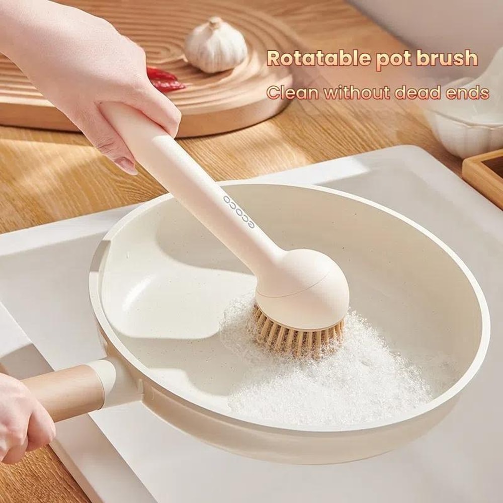 Ecoco Pot Kitchen Dishwashing Brush Set Long Handle Rotatable Squeezeable Scrubber 8