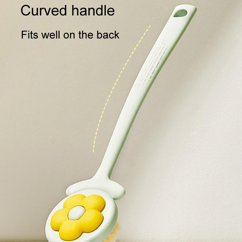Household Bathroom Long Handle Soft Bristle Flower Shower BrushGreen