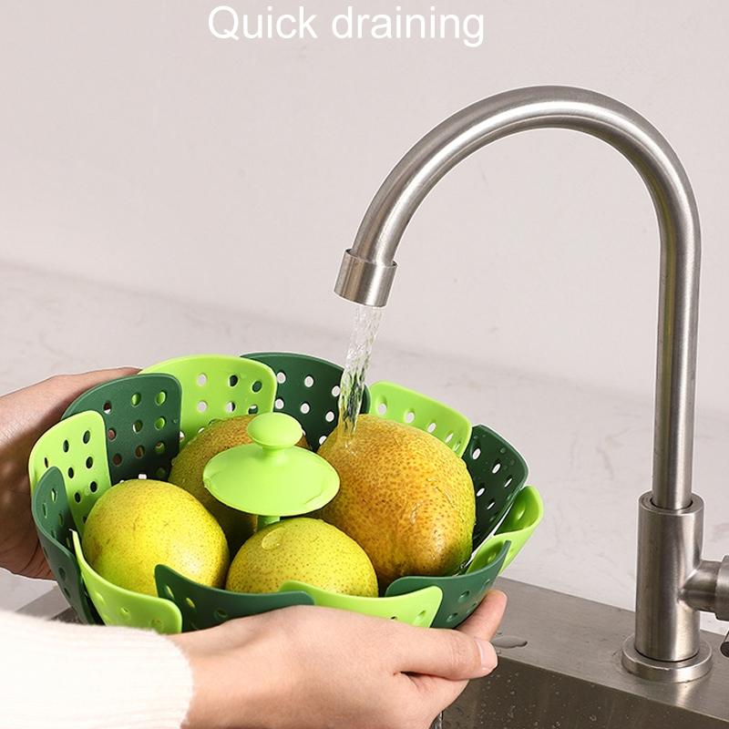 Foldable Silicone Vegetable Steamer Basket Collapsible Kitchen Strainer 5