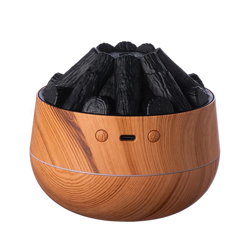 Charcoal Flame Humidifier Night Light USB Wood Grain Diffuser 8