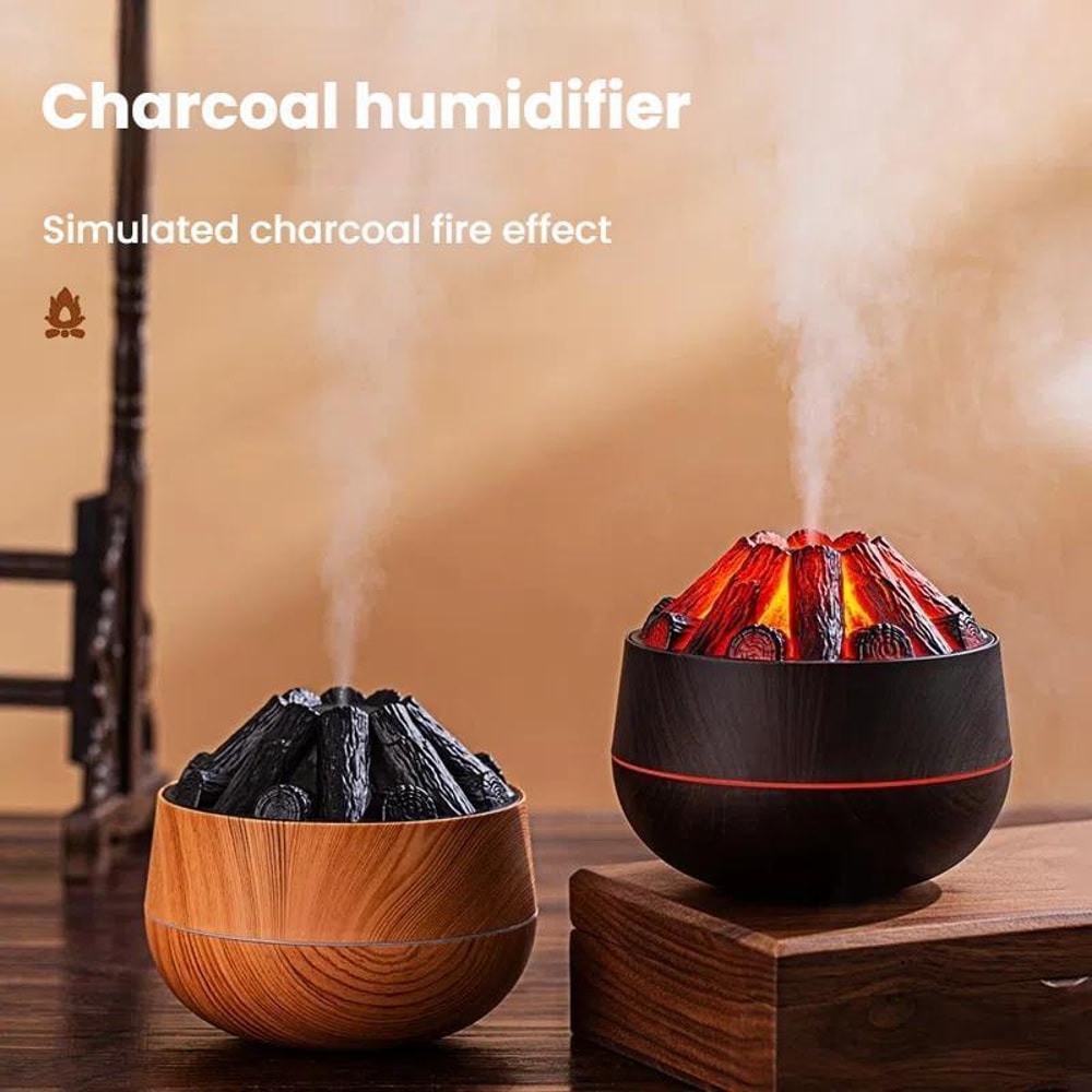 Charcoal Flame Humidifier Night Light USB Wood Grain Diffuser 1