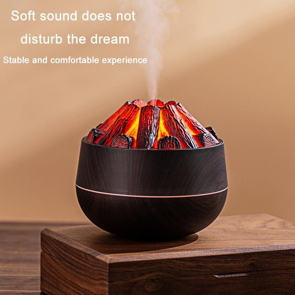 Charcoal Flame Humidifier Night Light USB Wood Grain Diffuser 2