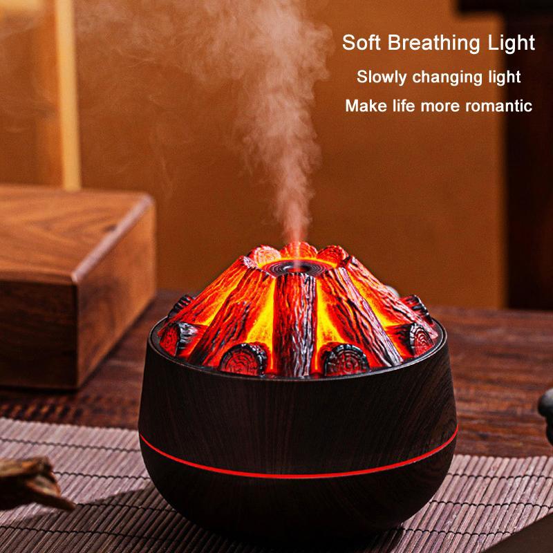 Charcoal Flame Humidifier Night Light USB Wood Grain Diffuser 3