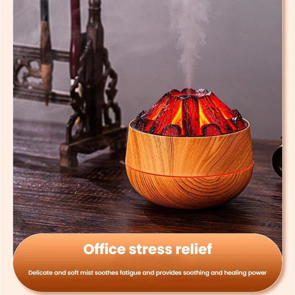 Charcoal Flame Humidifier Night Light USB Wood Grain Diffuser 5