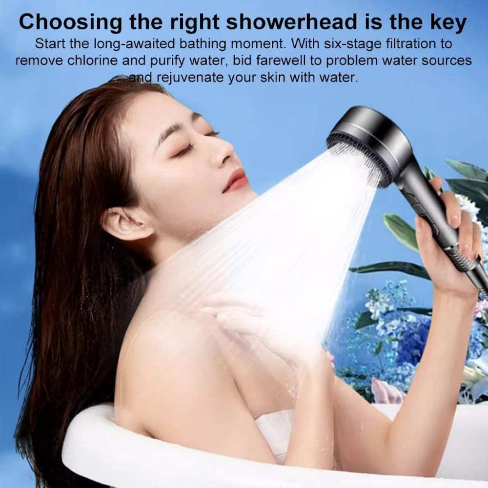 Filtered Shower Head High Pressure Handheld with One-Touch Stop