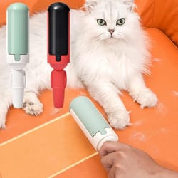 reusable pet hair remover roller for furniture & clothes, washable lint roller for pet hair with storage compartment
