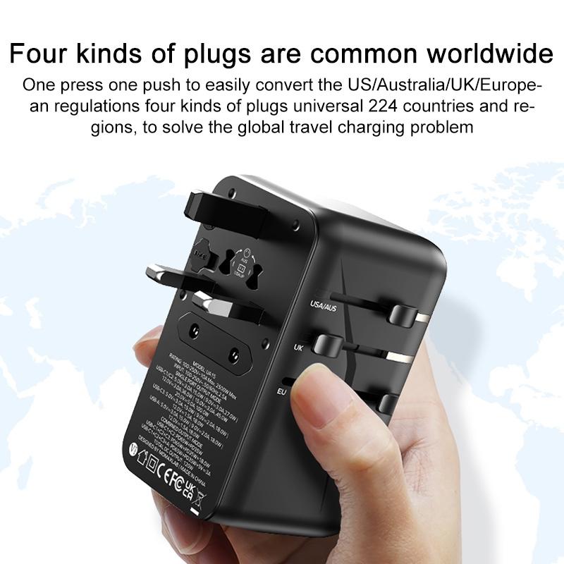 120W GaN travel adapter with global plug and multi USB fast charging