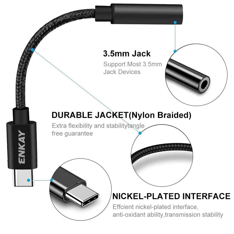 USB C To 35mm Aux Adapter Cable With Digital Audio DAC Braided Durable Connector 1