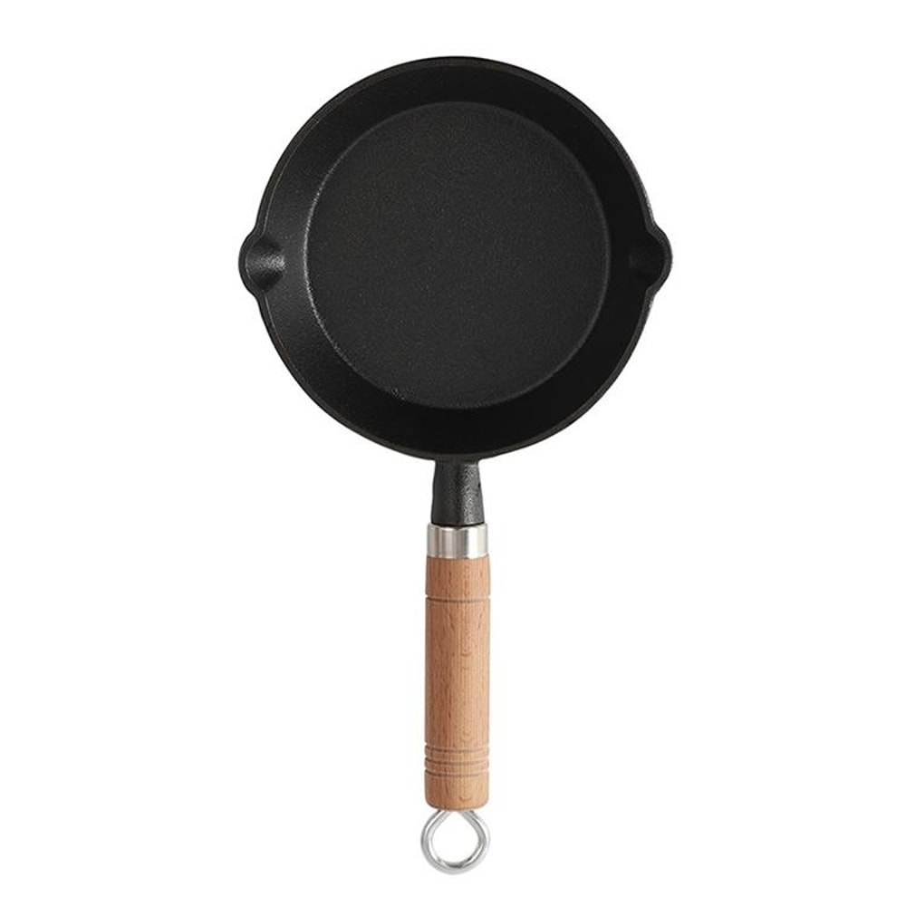 Cast Iron Skillet Frying Pan, Oven Safe Induction Cookware with Wooden Handle