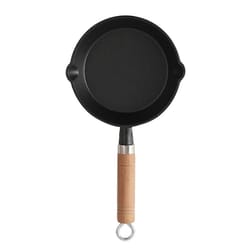 cast iron skillet frying pan, oven safe induction cookware with wooden handle