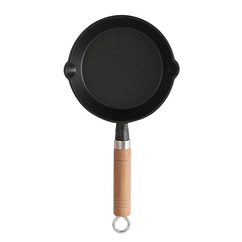 Cast Iron Skillet Frying Pan, Oven Safe Induction Cookware with Wooden Handle