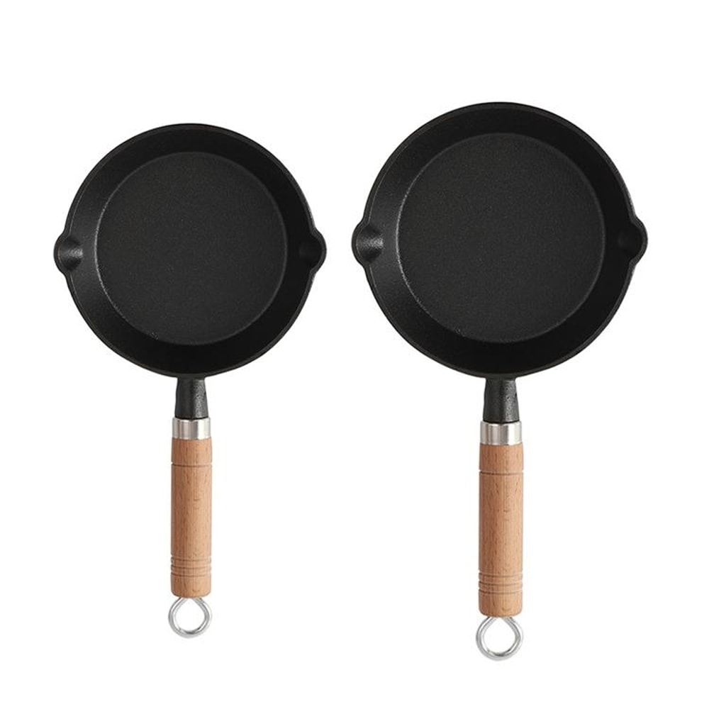Cast Iron Skillet Frying Pan, Oven Safe Induction Cookware with Wooden Handle