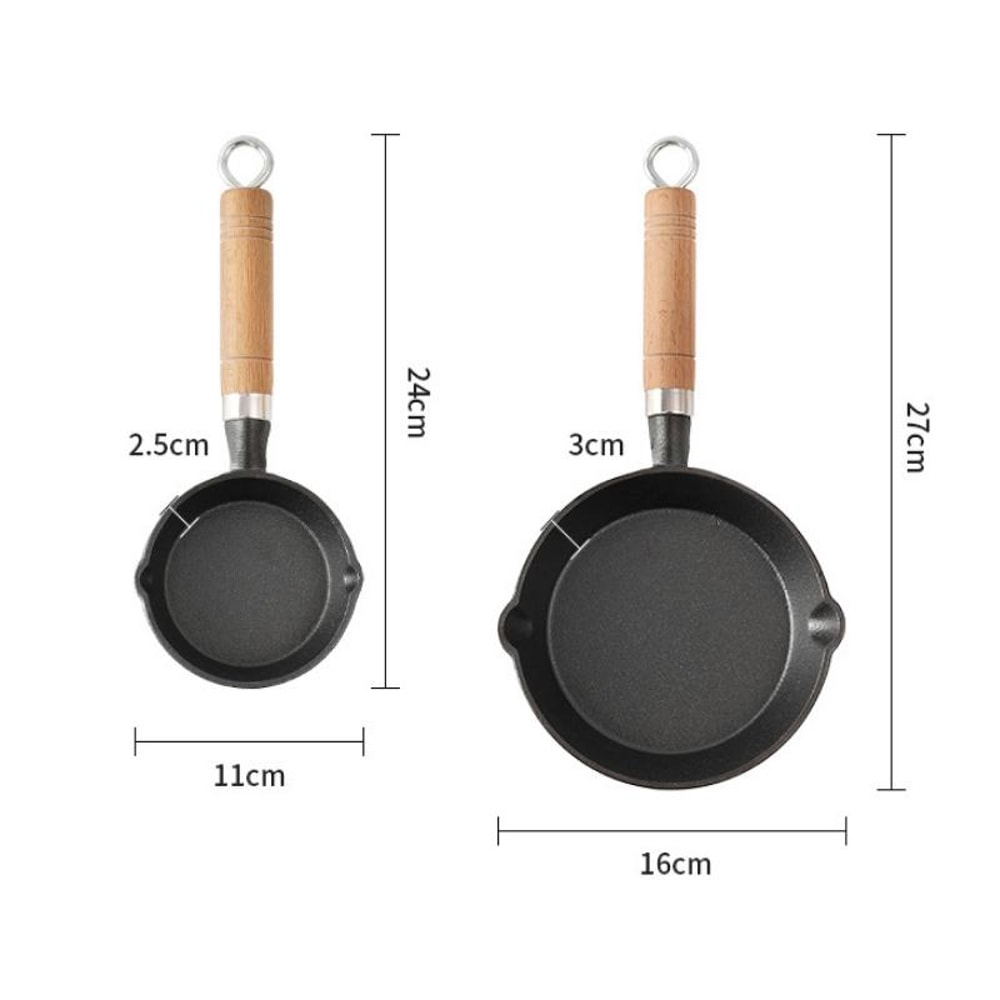 Cast Iron Skillet Frying Pan, Oven Safe Induction Cookware with Wooden Handle