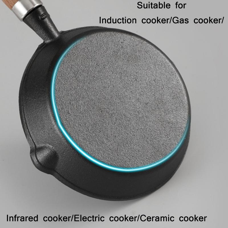 Cast Iron Skillet Frying Pan, Oven Safe Induction Cookware with Wooden Handle