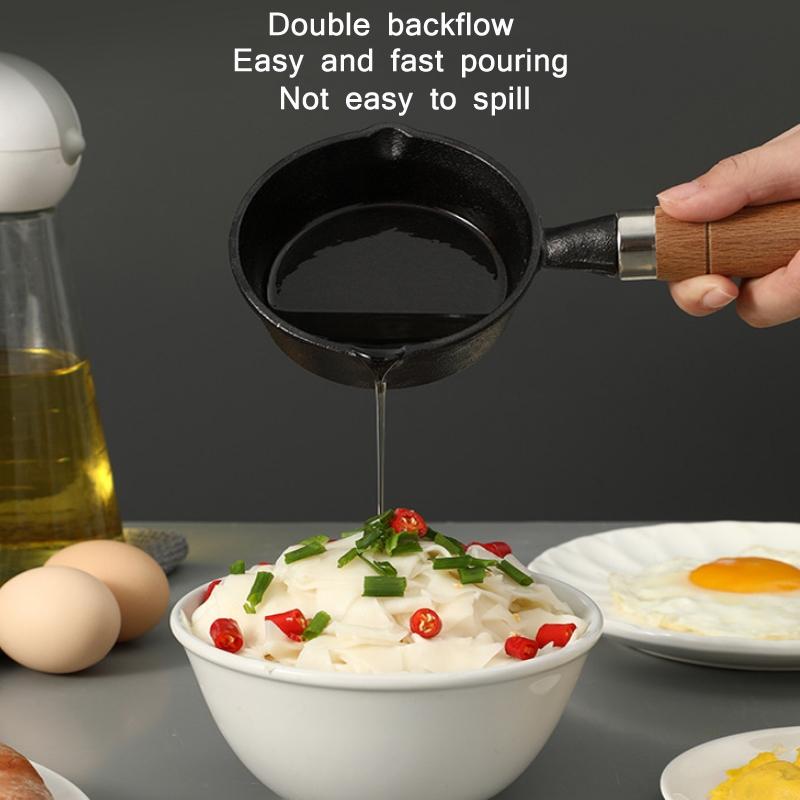 Cast Iron Skillet Frying Pan, Oven Safe Induction Cookware with Wooden Handle