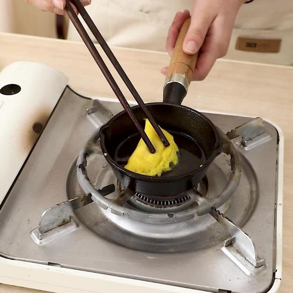 Cast Iron Skillet Frying Pan, Oven Safe Induction Cookware with Wooden Handle