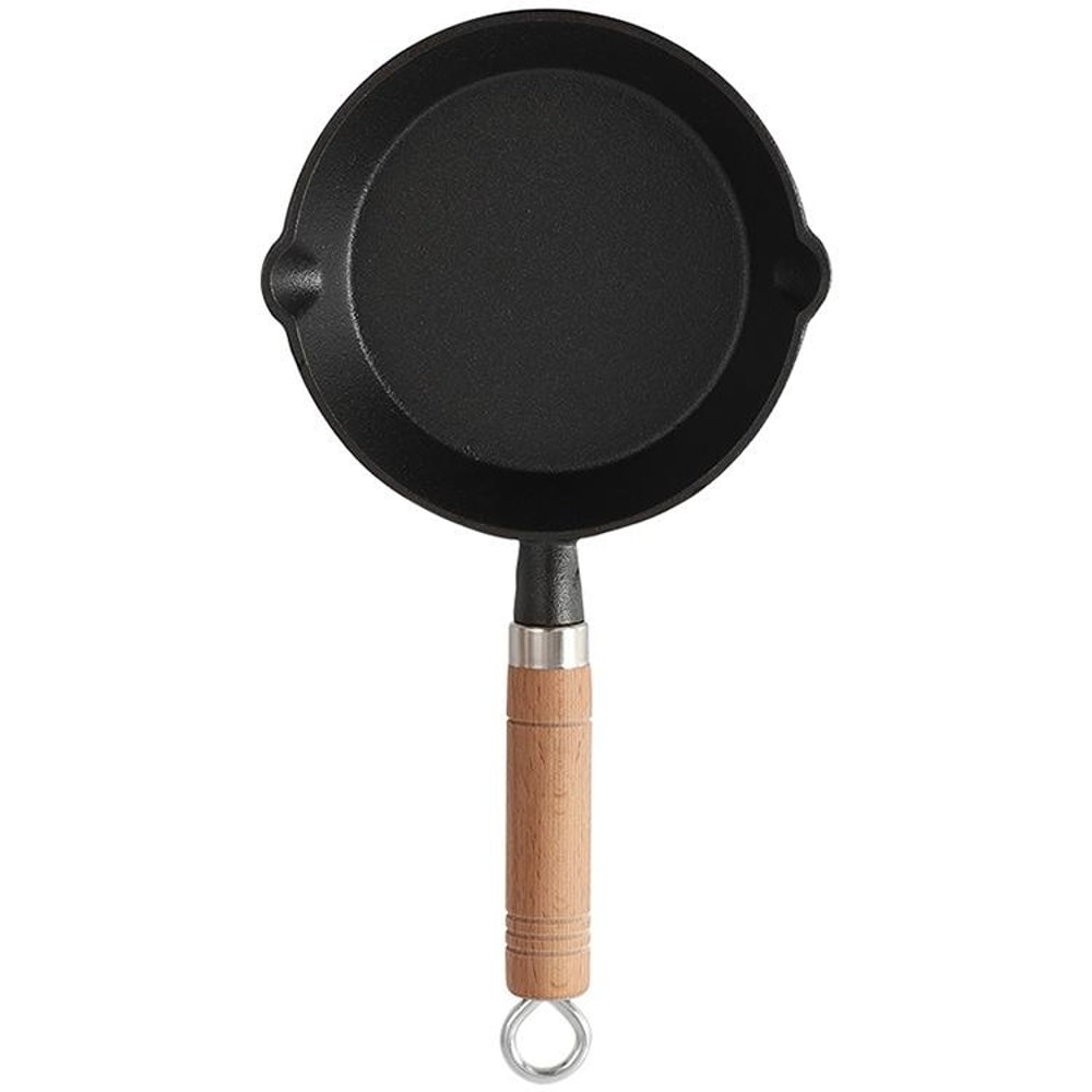 Cast Iron Skillet Frying Pan, Oven Safe Induction Cookware with Wooden Handle