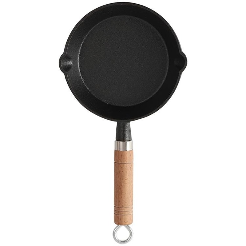 Cast Iron Skillet Frying Pan, Oven Safe Induction Cookware with Wooden Handle