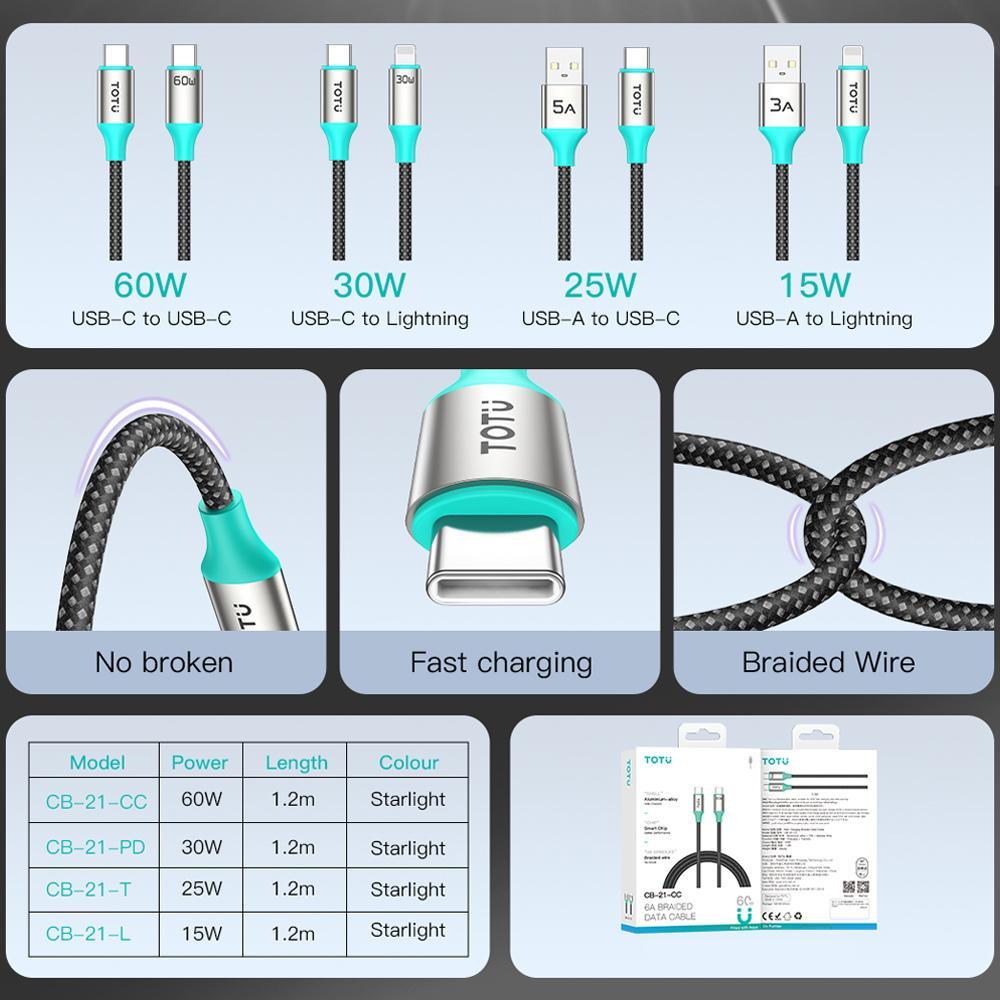 15W Fast Charging Cable Braided Aluminum Durable Data Sync Cord 4