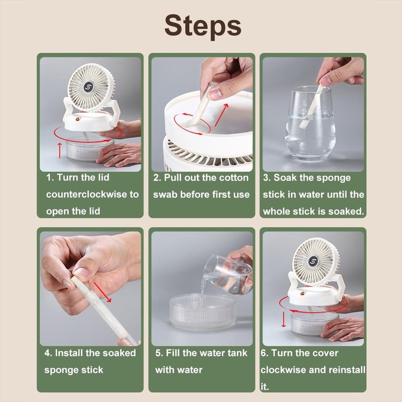 Foldable USB Desktop Humidifier Fan With Night Light 3Speed Cooling 9