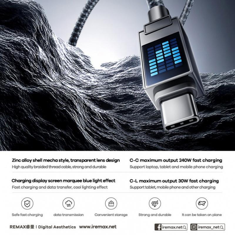 LED Braided USB C To Lightning Fast Charging Cable 30W Durable Data Cord 1