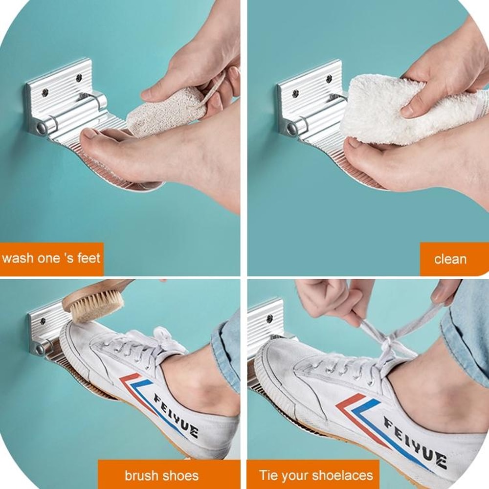 Foldable Shower Foot Rest Wall Mounted Aluminum Bathroom Foot Stool 9