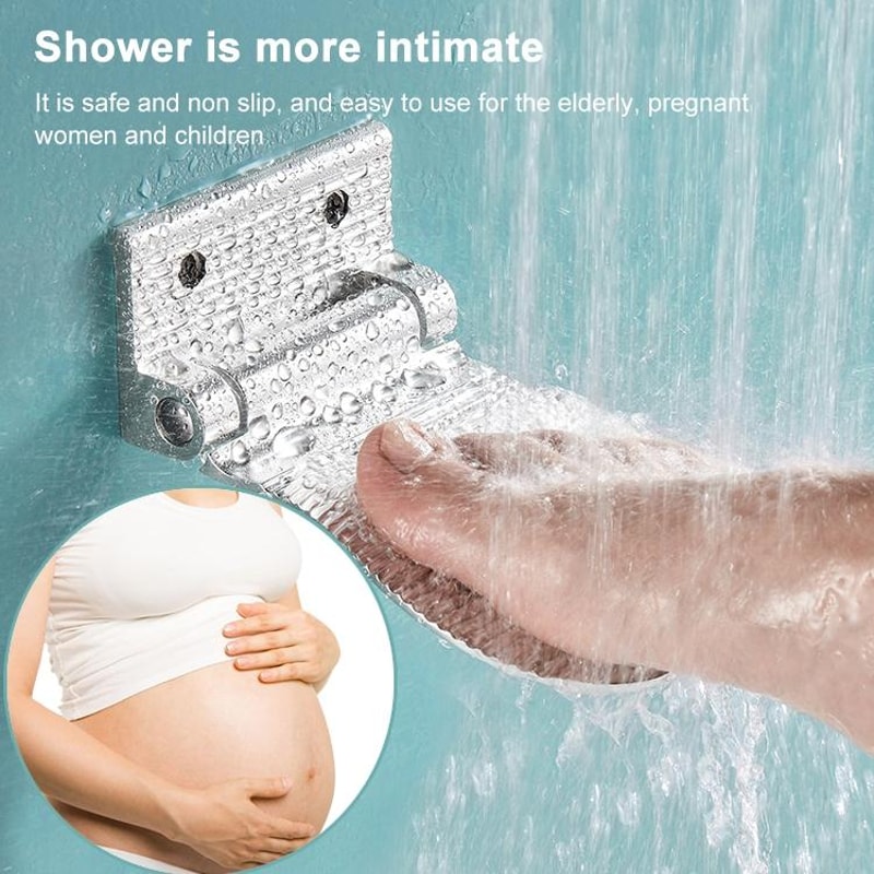 Foldable Shower Foot Rest Wall Mounted Aluminum Bathroom Foot Stool 6