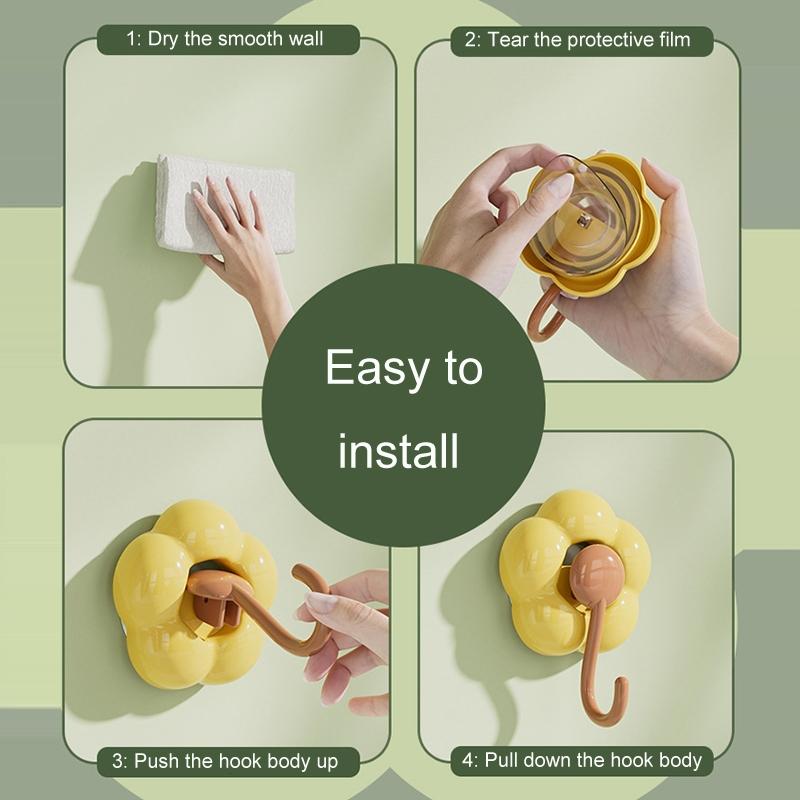 No Drill Suction Cup Flower Hook Vacuum Bathroom Wall Hooks Reusable Adhesive No Drill Storage Hoo 12